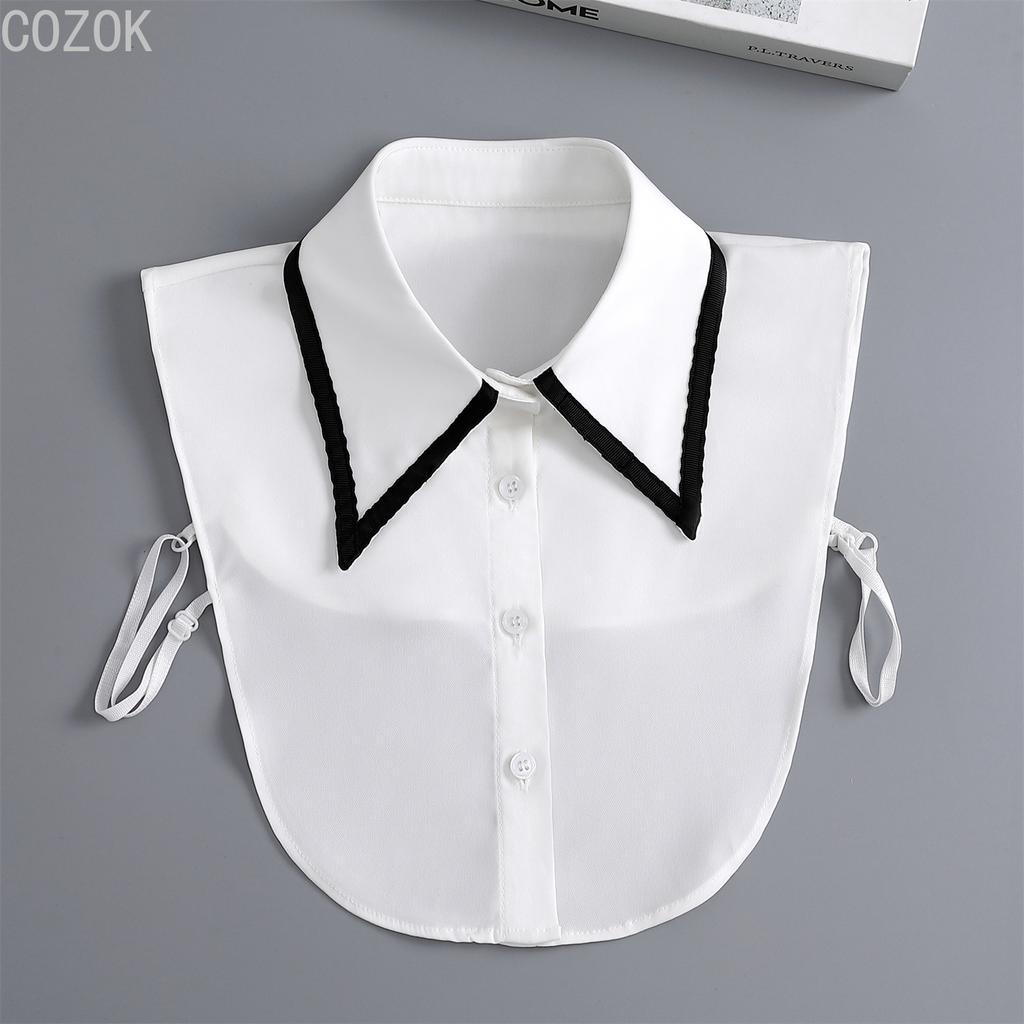 Women's Solid Colour Black White Vertical Small Flip Collar Versatile Shirt Jumper Jumper Fashion Lace False Collar Four Seasons