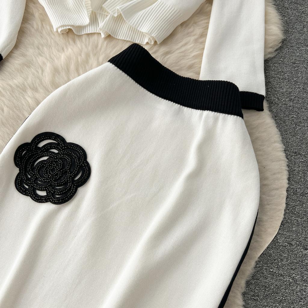 Осенний женский брендовый дизайнерский вязаный свитер с бисером, комплект из двух предметов, пуловер с длинными рукавами, топ и тонкая облегающая юбка-футляр, наряды