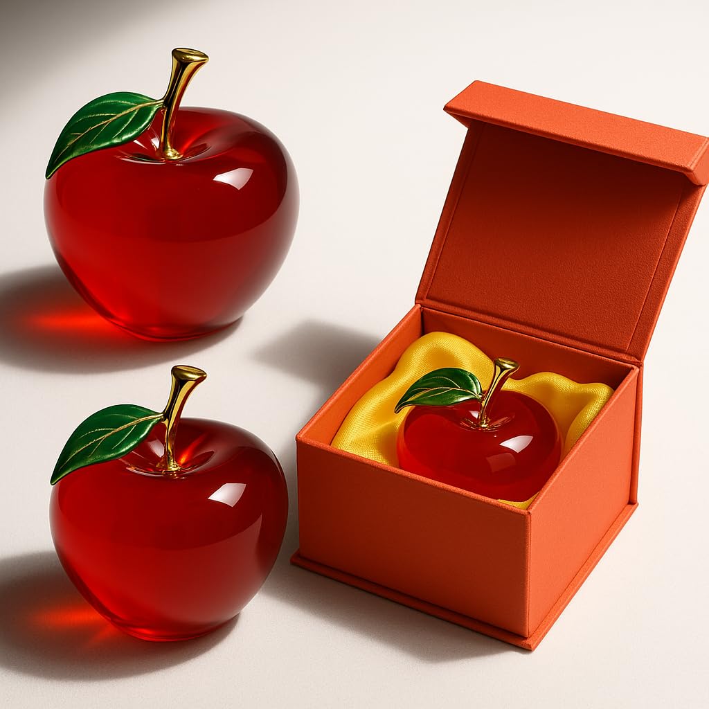 Crystal Craft Lucky Apple Figurines, Good Fortune Charms, Interior Decoration Objects, Set of 2 (Red)