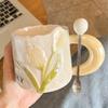 Высокая ценность и легкая роскошь керамическая чашка «Тюльпан» креативная чашка для питья воды для дома «Цветочные девушки» ложка