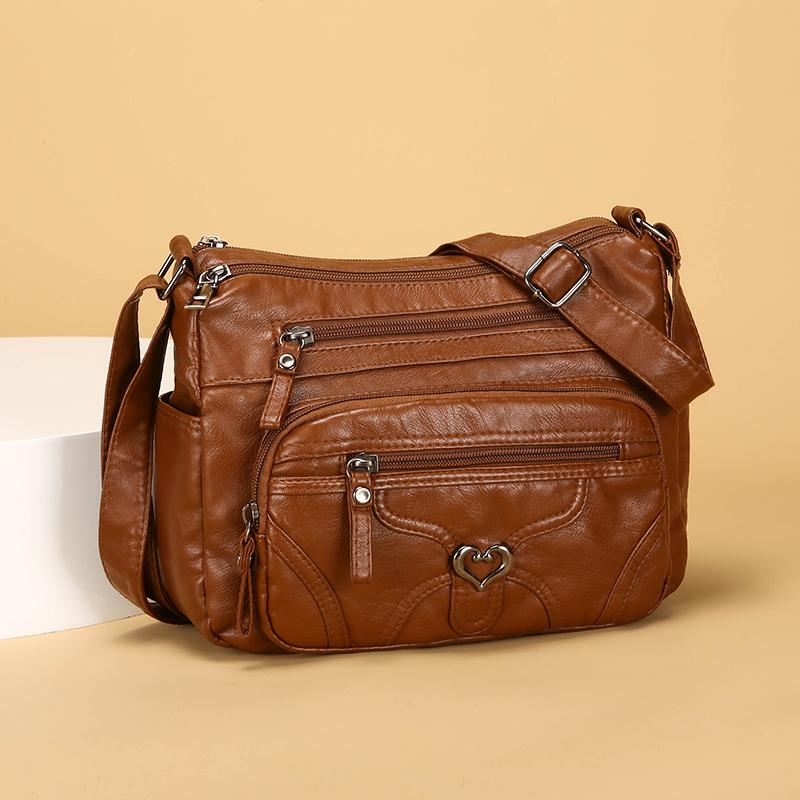 Women Shoulder Bag Large Capacity Multi-Layer Soft Leather Middle-Aged Mother Bag