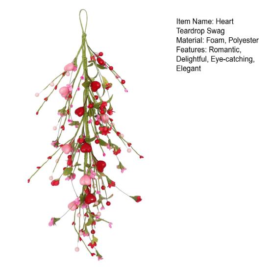 День святого Валентина Сердце Капля Сваг для входной двери Искусственные красные розовые ягоды в форме сердца Сваг Венок для свадьбы Рождественской вечеринки