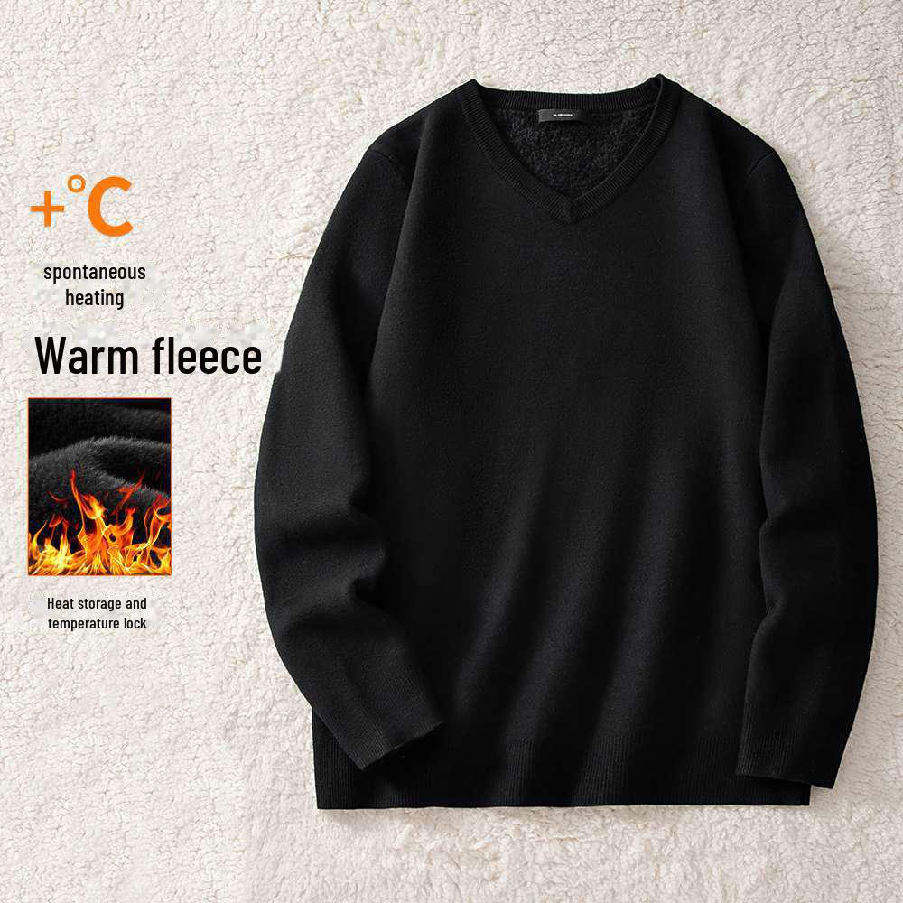 Мужской бархатный свитер с V-образным вырезом: Теплый, утолщенный трикотаж для осени/зимы 2025 г.