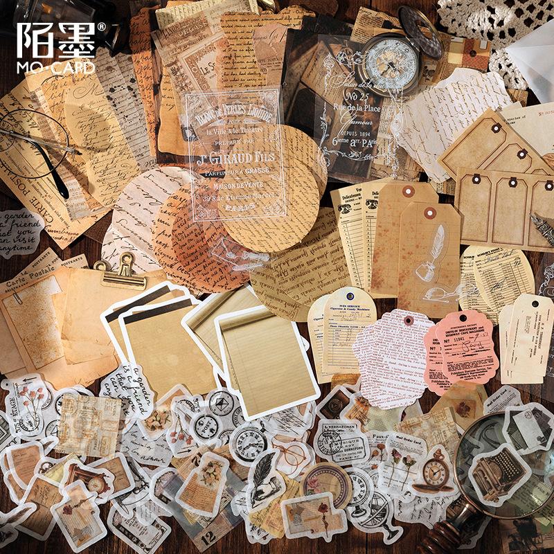 200 Pcs Vintage Stickers & Material Paper Set - Retro Decor for Journals, Scrapbooks, Planners & DIY Crafts, Perfect for Creativ