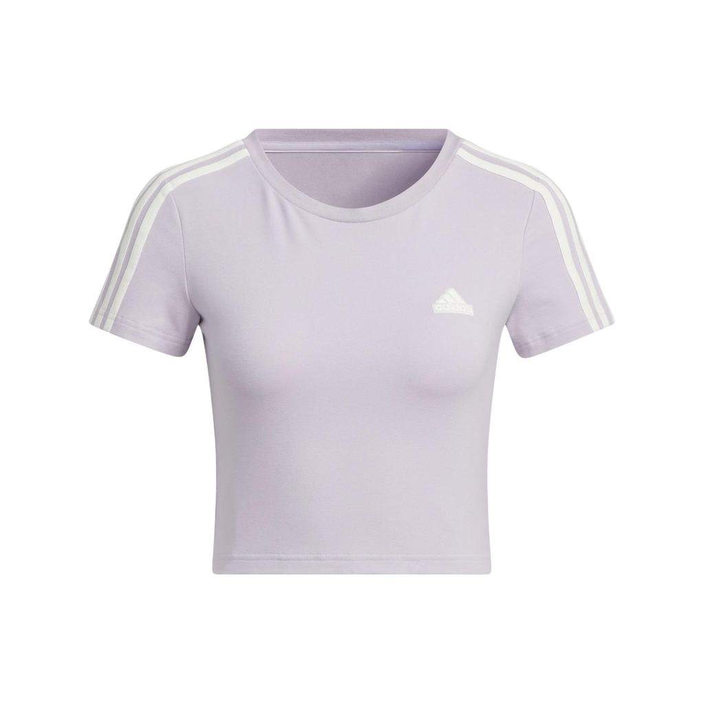 Adidas Танцевальная футболка с коротким рукавом и тремя полосками, женские топы, серебристо-фиолетовый JI9794