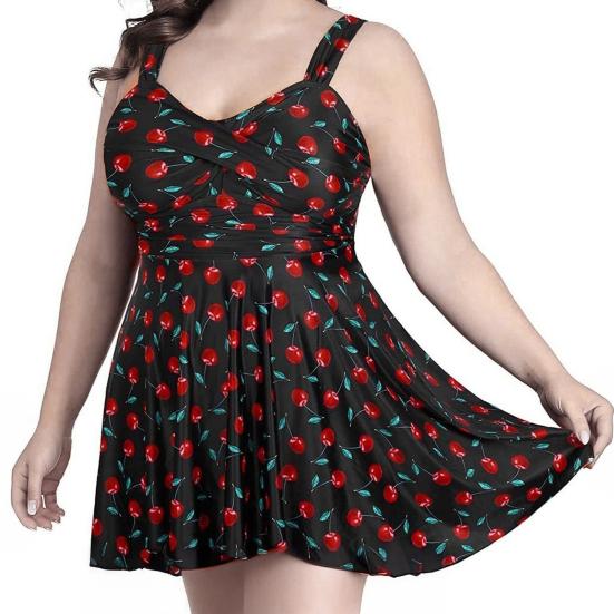 2 шт./комплект женский купальник из двух частей плюс размер вишневый принт купальник с трусиками летний пляж бассейн женский купальный костюм танкини купальники