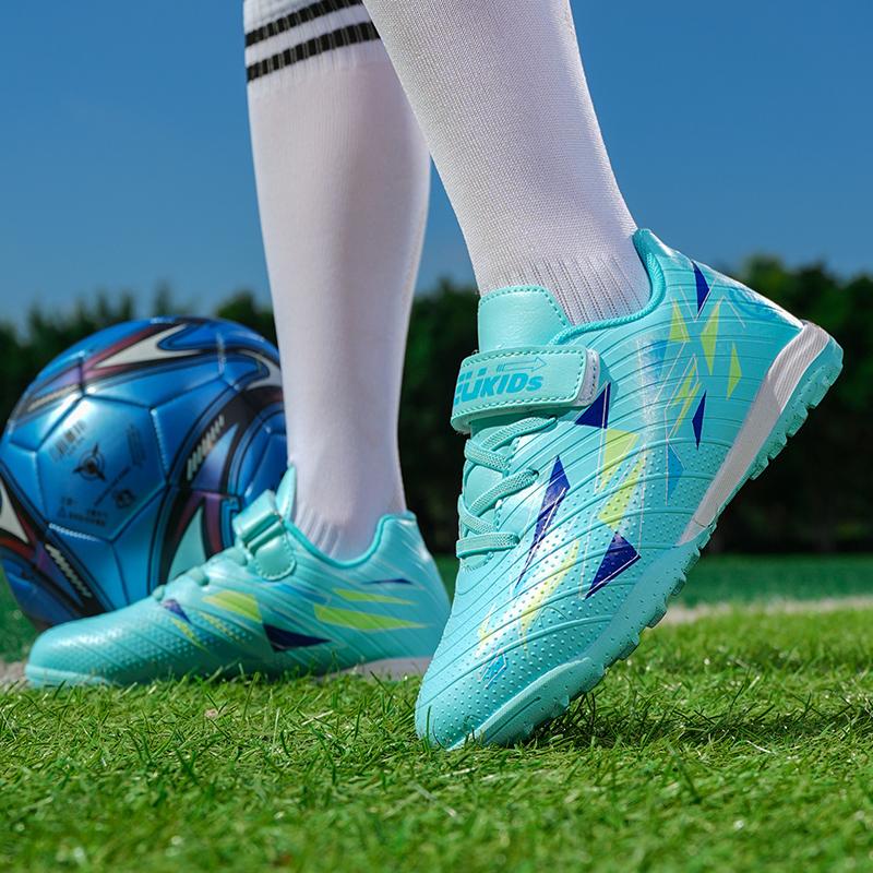 29-39 Kids Soccer Cleats Rubber Non-slip Velcro Lacing Artificial Turf Football Boots Outdoor Sports Training Football Shoes