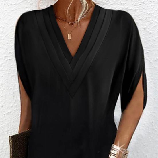 Женское платье с v-образным вырезом, плиссированное, с рукавами «летучая мышь», однотонное, свободное, мягкое, дышащее, мини-платье выше колена для поездок на работу