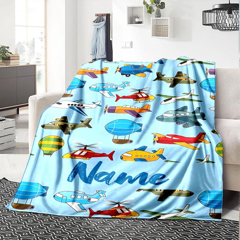 Custom Name Cute airplane Theme Printed Blanket - Perfect for Couch, Bed, Travel & Outdoor Use | Machine Washable, Cozy & Durable.