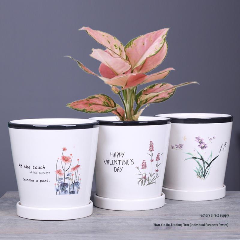 2025 Большой керамический цветочный горшок с поддоном для балкона и гостиной - Орхидея и Суккуленты в стиле альбома