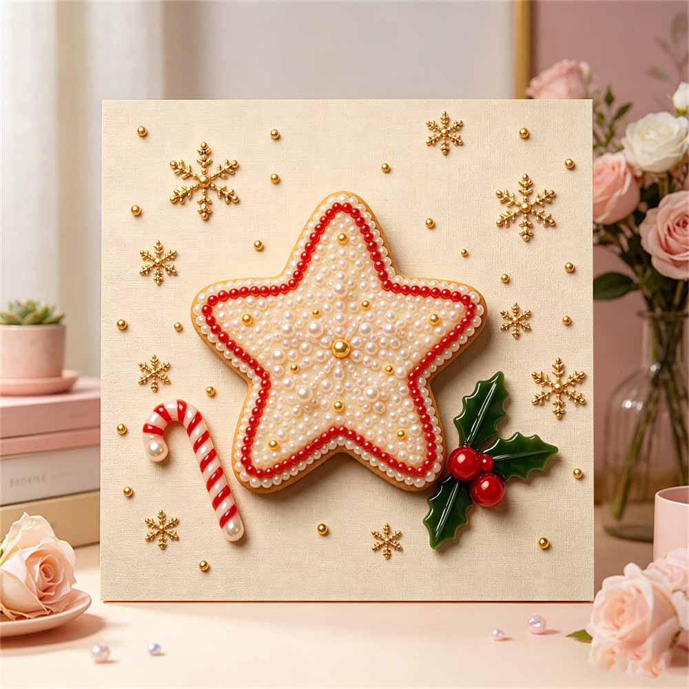 Набор для DIY-рисования 5D жемчугом в раме с дизайном Рождественская звезда и Леденец-трость Блестящее жемчужное полотно Арт-творчество Креативный подарок для декора детской комнаты