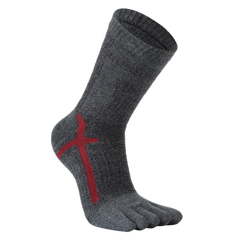 Men's Winter High-Top Split-Toe Towel Socks - Thick Terry, Sweat-Absorbing, Five-Finger Design for Sports