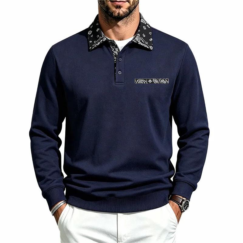Men’s Autumn Retro Casual Cashew-Print Colour-Blocked Stand-Up Collar Long-Sleeved Sweatshirt