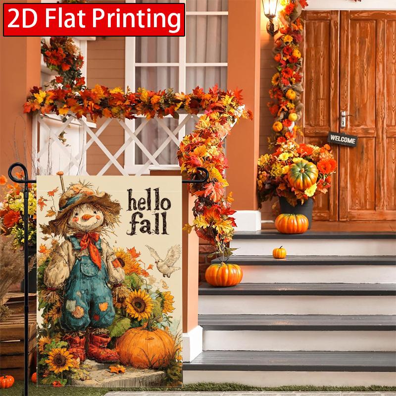 2D Flat - 2D Flat - 2D Flat - 2D Flat Autumn Dwarf Garden Flag Thanksgiving Autumn Pumpkin Maple Leaf Scarecrow Garden Flag - 3-28X40 Inch Outdoor Gar