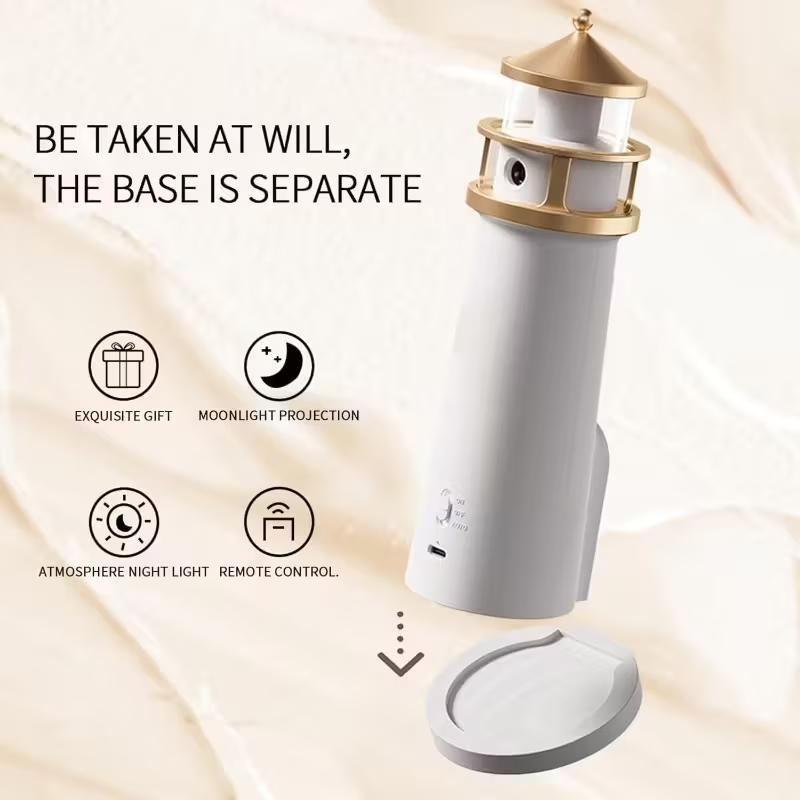 Lighthouse Moon Projection Night Light with Remote Dimmable Ambient Light Motion Sensor for Bedroom Desktop Decor Christmas Gift