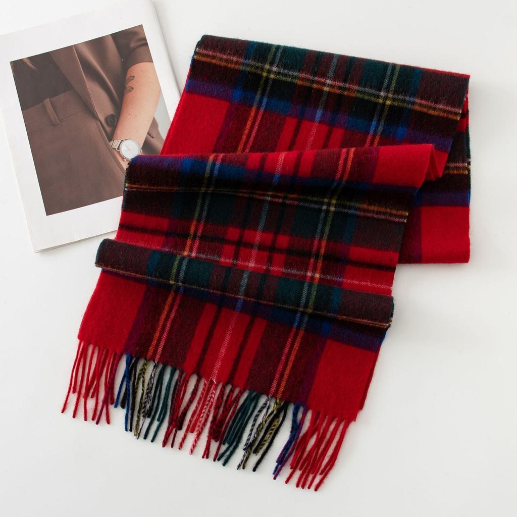 Christmas 100% Wool Scarf, High-quality Women's Versatile, Plaid Stitching Warm Neck