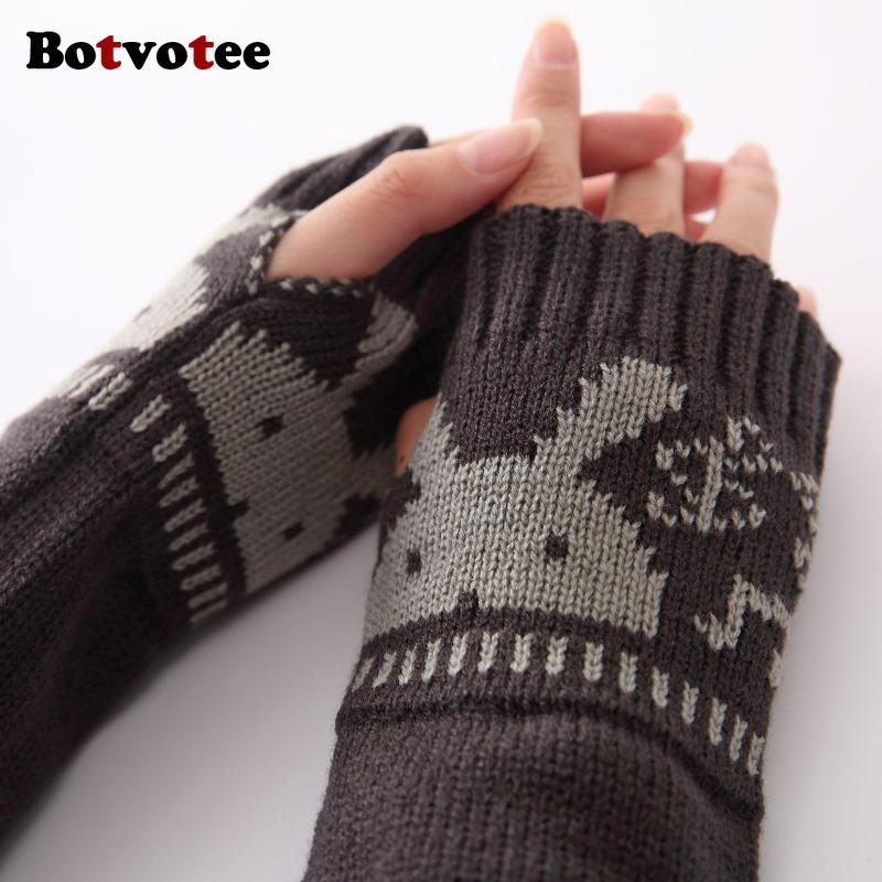 Botvotee Женские рукава-кролики Y2k Аксессуары Нарукавники Бесплатная доставка Вязаные Зимние Теплые Перчатки без пальцев Милая Мода
