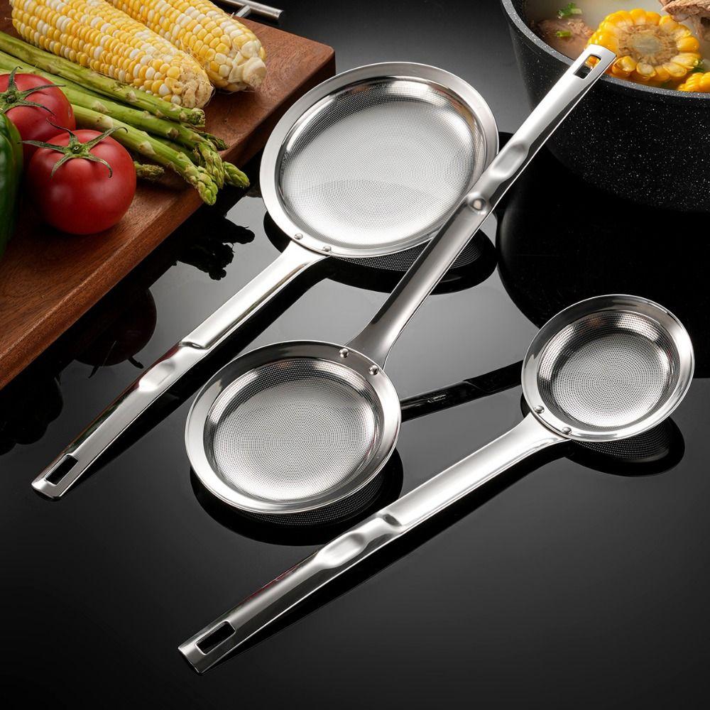 Скиммер для масла из нержавеющей стали с длинной ручкой, многоразовая ложка для фильтрации масла, кухонные гаджеты