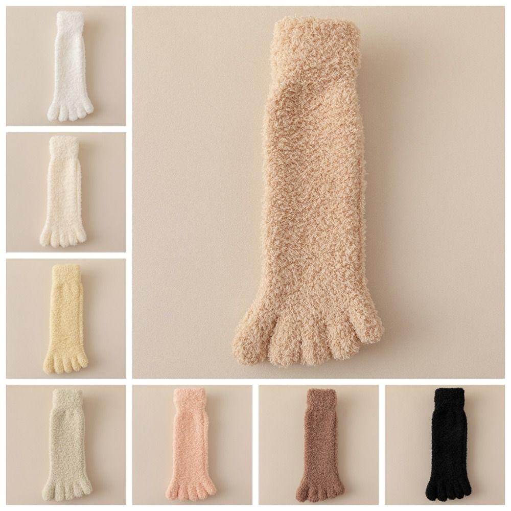 Mid Tube Five Toe Plush Socks Thickened Warm Floor Socks Women Kawaii Five Toe Fleece Socks Winter