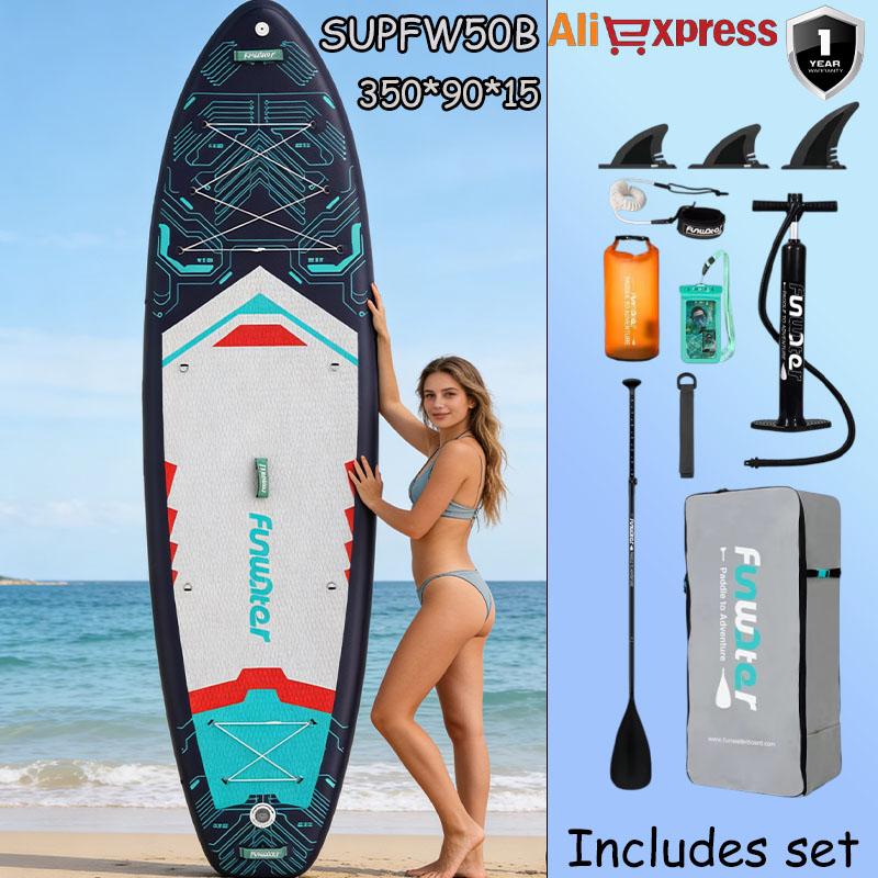 Funwater SUPFW50B Ultra-light Inflatable Paddle Board 350*90*15 Adult Water Yoga, Fishing, Travel Surfing Non-slip Paddle Board