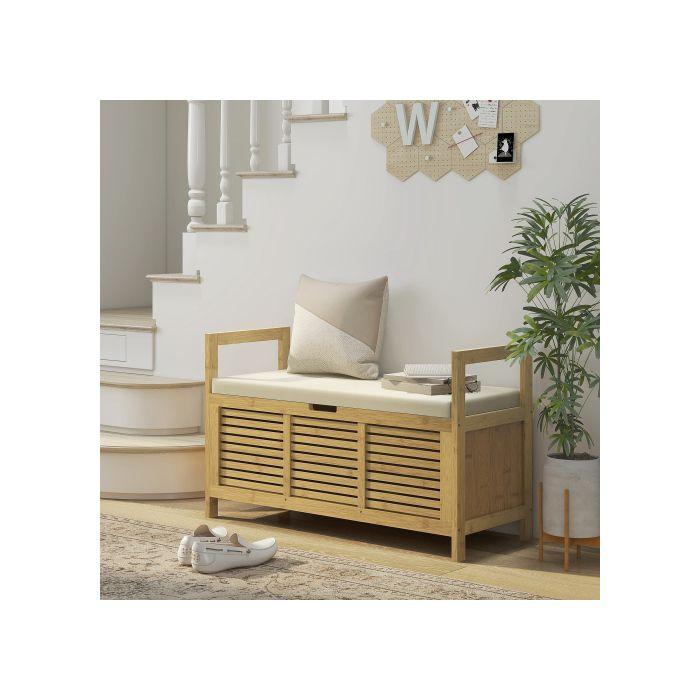 Banc à chaussures - MUVOE - 100 x 40 x 60 cm - Bambou naturel - Couvercle rabattable