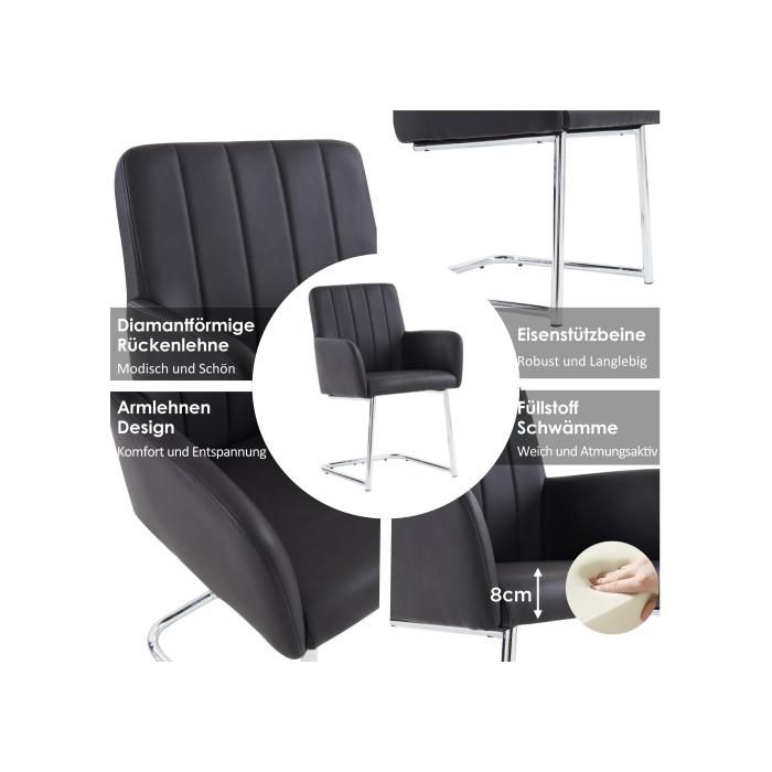 Chaises de salle à manger - MUVOE - Ensemble de 2 - Cuir noir - Design moderne - Ergonomique