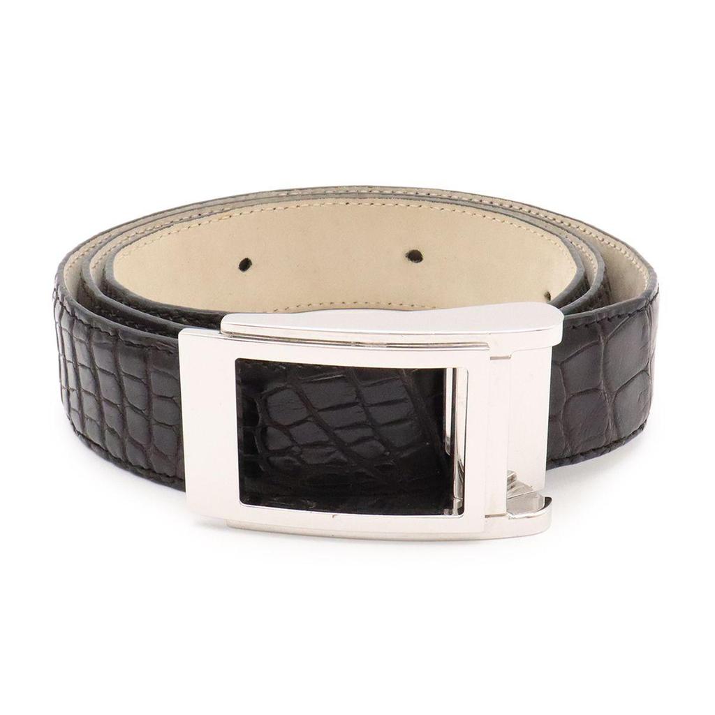 Used dunhill Crocodile Alligator Belt Leather SV925 Black Notation #102 Actual size 81cm Cut