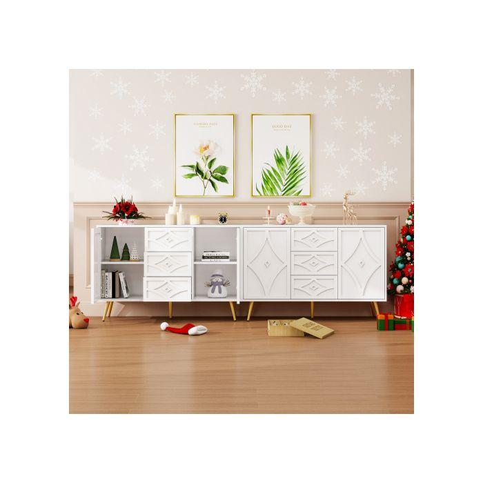 Buffet - MUVOE - Élégant à motif diamant - 3 tiroirs - 2 portes - Pieds dorés