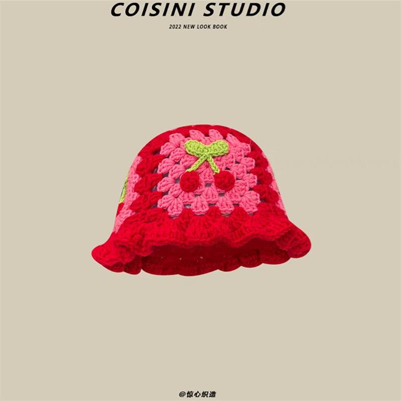 Ретро полая вязаная вручную шапка-горшок с цветком, женская осенне-зимняя, милая, универсальная, шерстяная шапка, демонстрирующая небольшой тренд