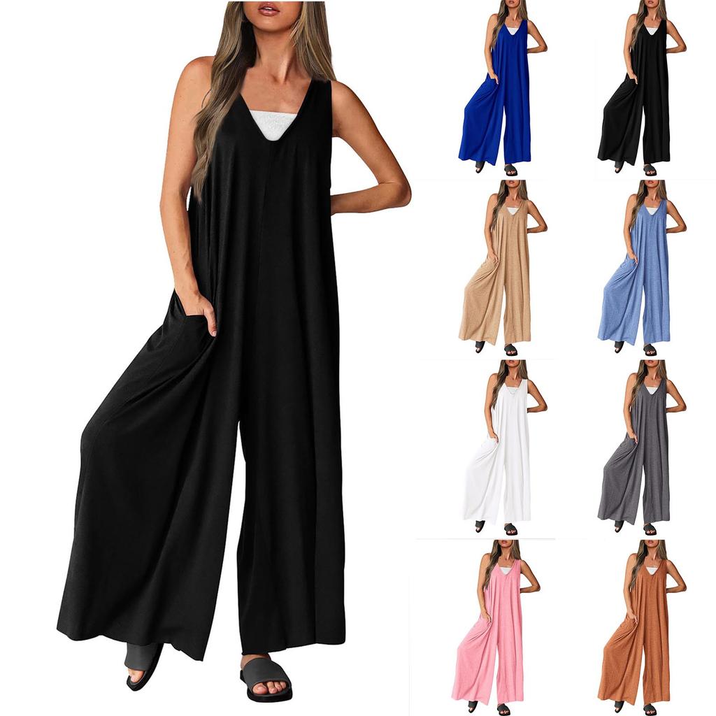 Women's Casual Summer Loose Jumpsuit Sleeveless Tank Top V Neck Wide Leg Jumpsuit Women's Work Wear Jumpsuit
