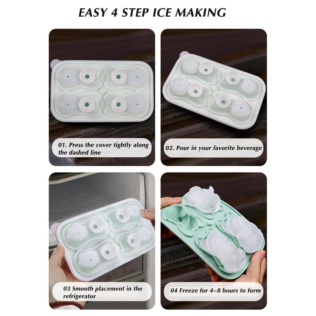 4 Pcs Ice Cube Mold Food Grade Silicone for Party Bar Use French Bulldog Shape Whiskey Cocktail Chiller Tool Durable