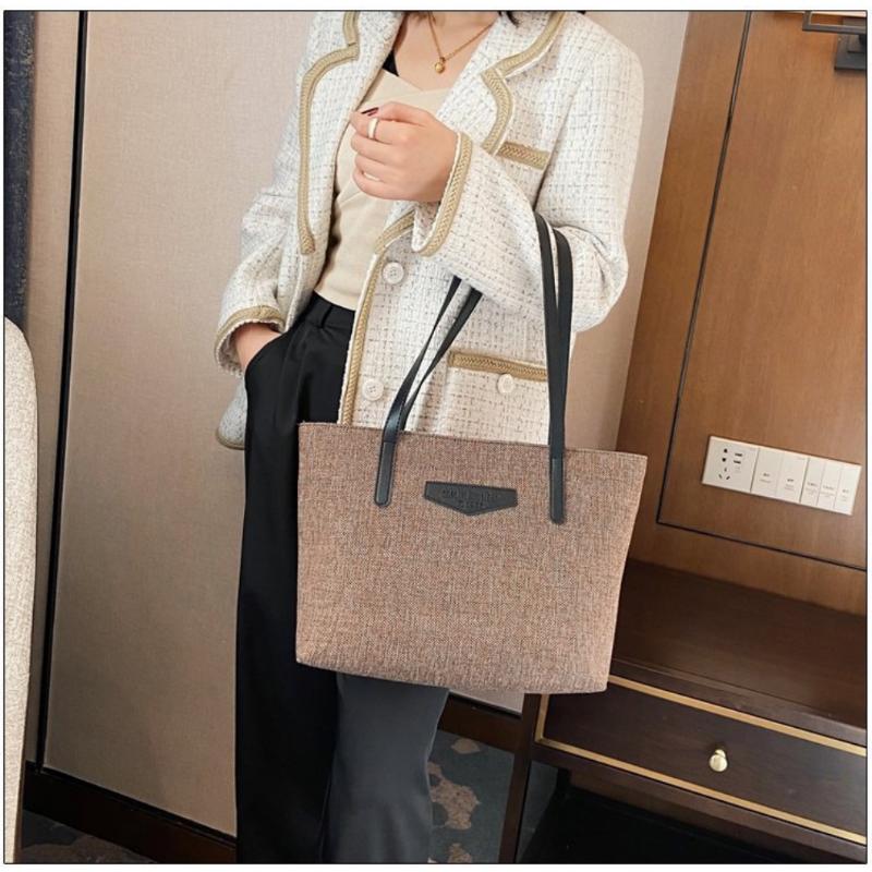 Shoulder Bag for Women Autumn and Winter Cotton Hemp Large Capacity Tote Bag Solid Versatile Shopping Commuter Handbag