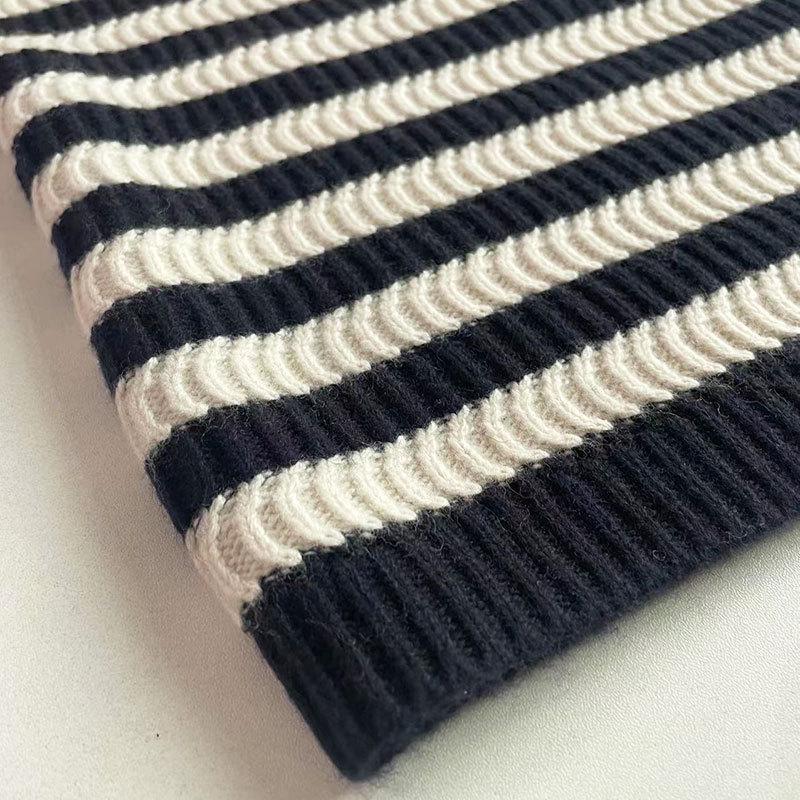 Женский полосатый вязаный кардиган с воротником «лепесток лотоса» на осень/зиму 2023 года - Элегантный шерстяной свитер в стиле «маленький аромат»