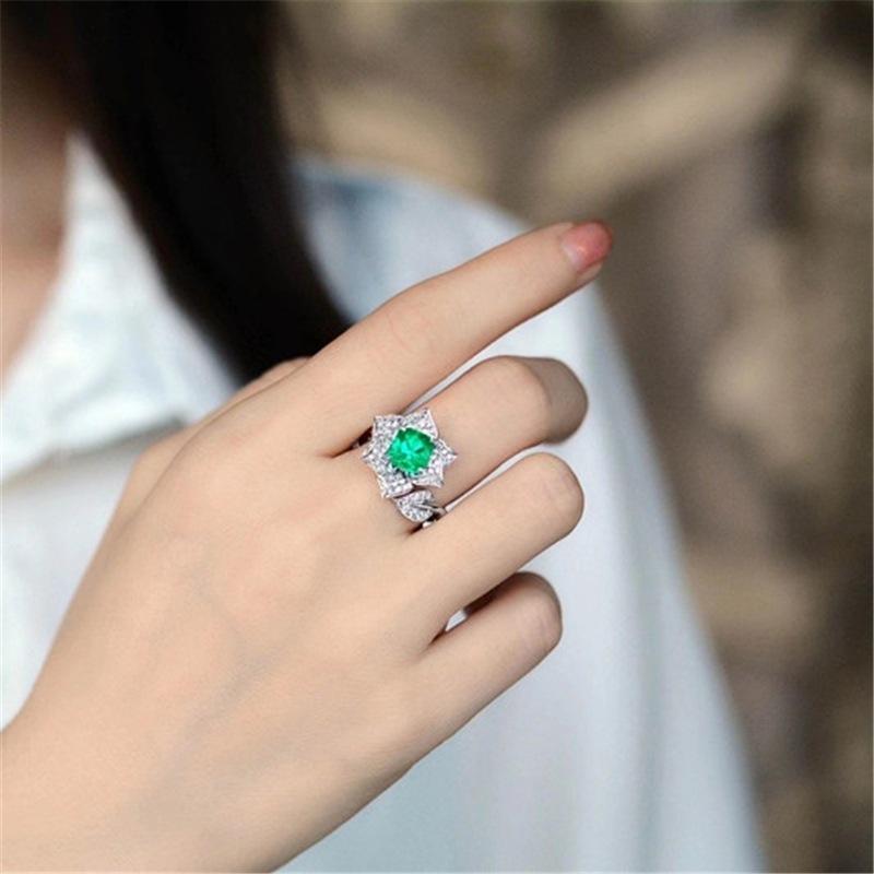 POMOiii Новые великолепные простые зеленые кольца в форме цветка для женщин, тонкие ювелирные изделия с цирконом на день Святого Валентина, подарок