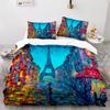 Paris Eiffel Tower Themed Duvet Cover Set City Landscape Sky Cloud Comforter Cover Home Decor Romantic Bedspread Cover King Size