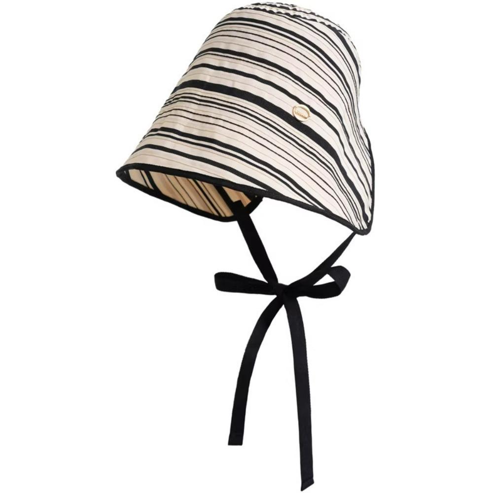 Wide Brim Women Striped Fisherman Hat Solid Color Bucket Hat Casual Sunscreen Visor Cap Camping