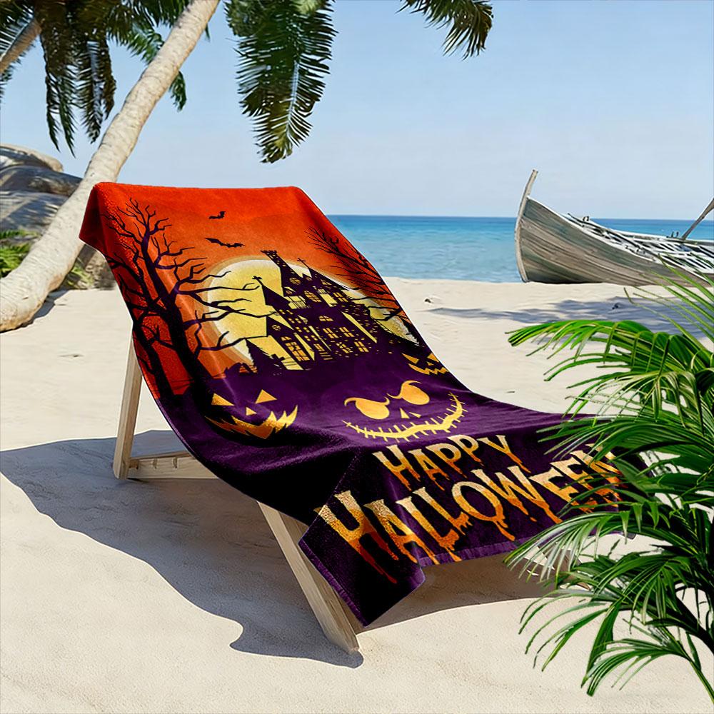 Eerie glowing Halloween scene Print beach towel, quick drying, suitable for travel, outdoor sports, jogging, the beach and swimming, gift