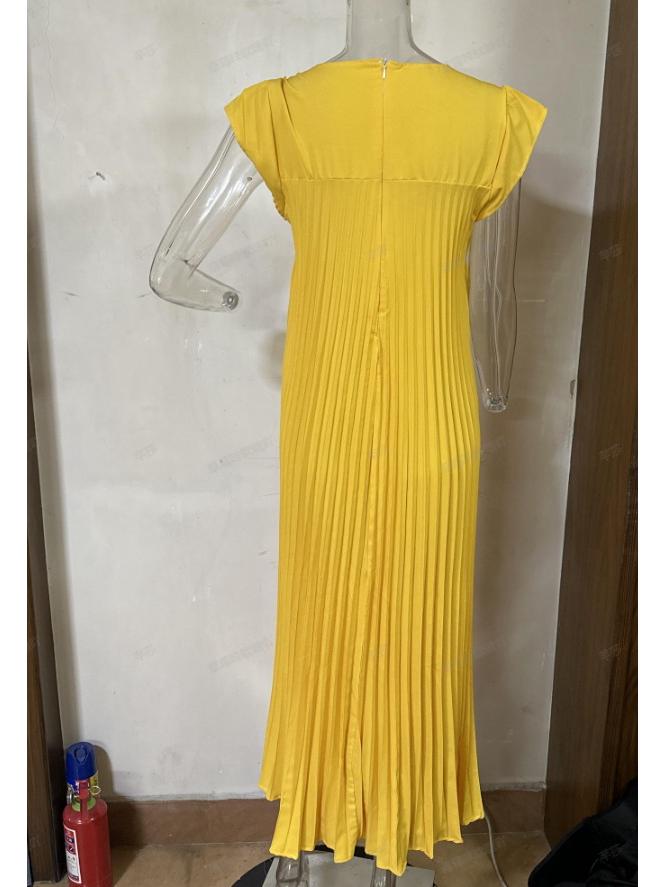 2023 Осень/Зима Европейская и Американская Мода Платье с Круглым Вырезом без Рукавов Плиссированное для Женщин