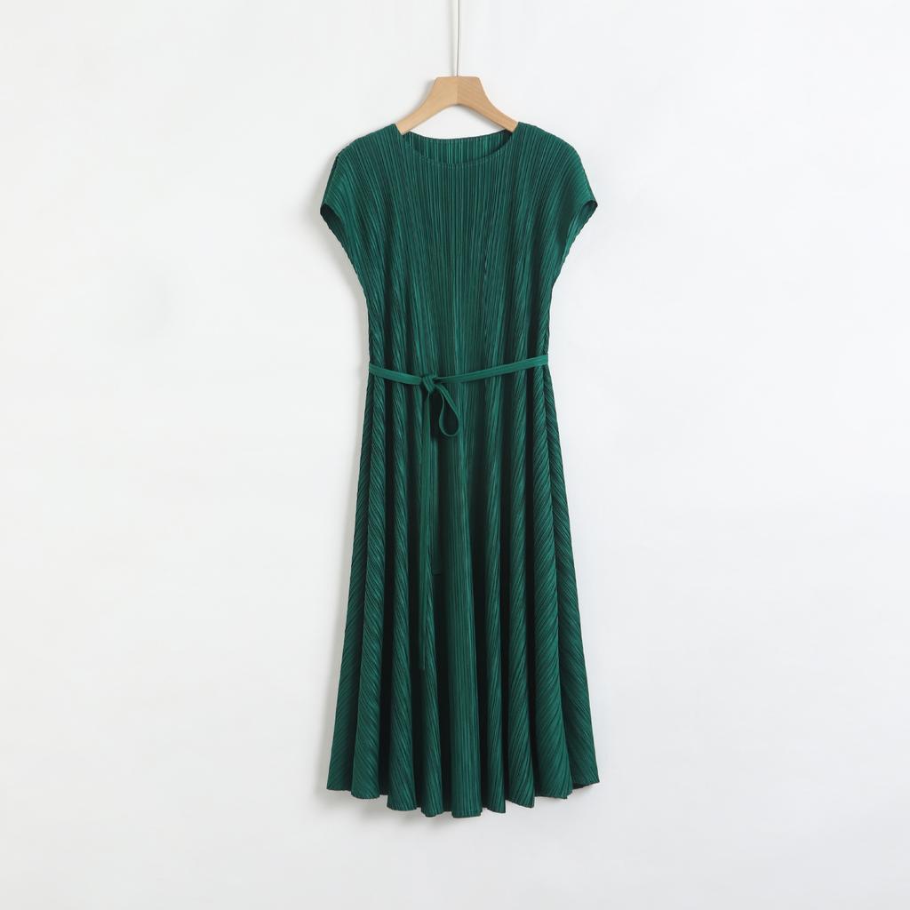 Лето-весна мода тонкая плиссированная рубашка без рукавов женская высокая талия трапециевидная мода тонкое платье