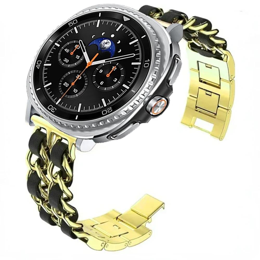 Металлический+Кожаный ремешок для Samsung Galaxy Watch 8 Classic 46мм/Ultra 47мм Модный браслет для Galaxy Watch 8 44мм 40мм Спортивный ремешок