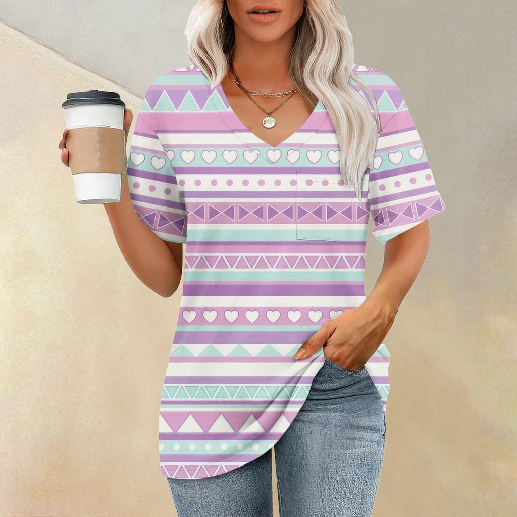 Womens T Shirts V-Neck Short Sleeve Summer Tops Casual Basic Tees Trendy