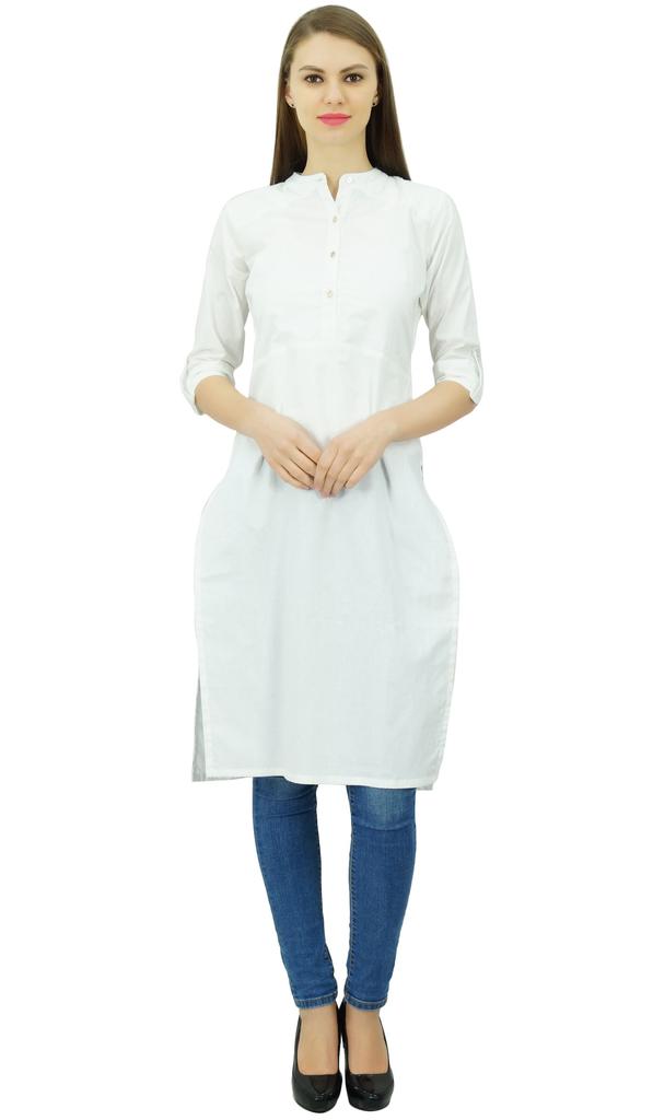 Phagun Cotton Plain Kurti Tunic Mandarin Collar Ethnic Casual Kurta Blouse