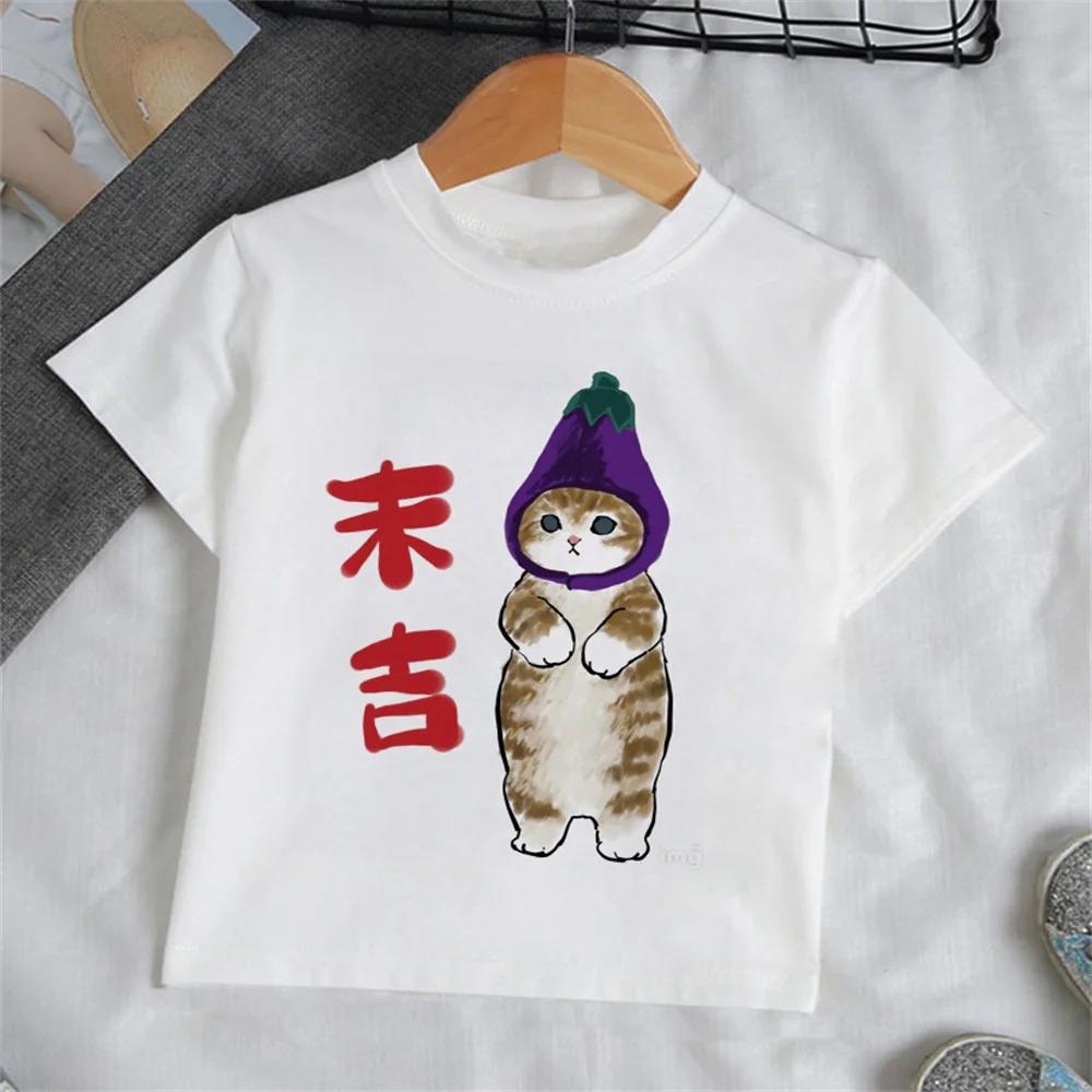 Children Clothes Girl Cartoon Cat TShirt for Girls Short Sleeve Baby Summer Clothes Fashion Round Neck Tops Childrens Clothing