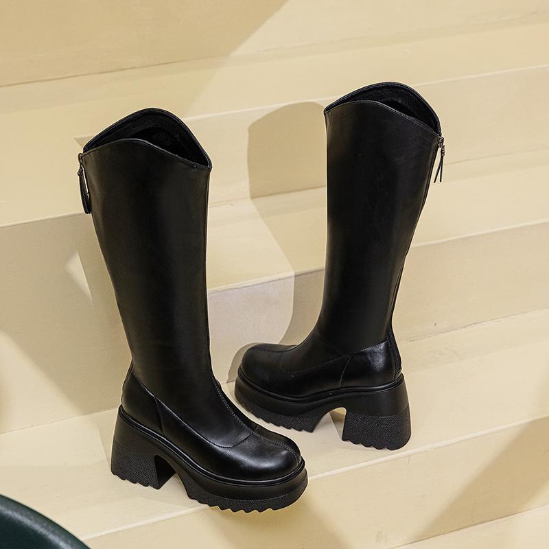 Сапоги женские новые, сапоги до колена на толстом каблуке, сапоги-рыцари на высоком каблуке, сапоги на толстой подошве, тонкие сапоги