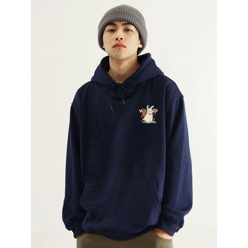Wassup Rabbit Trendy Brand Hooded Sweatshirt for Men, New Autumn and Winter Loose Fit, Fleece-Lined, Couple Style Casual Top Jacket
