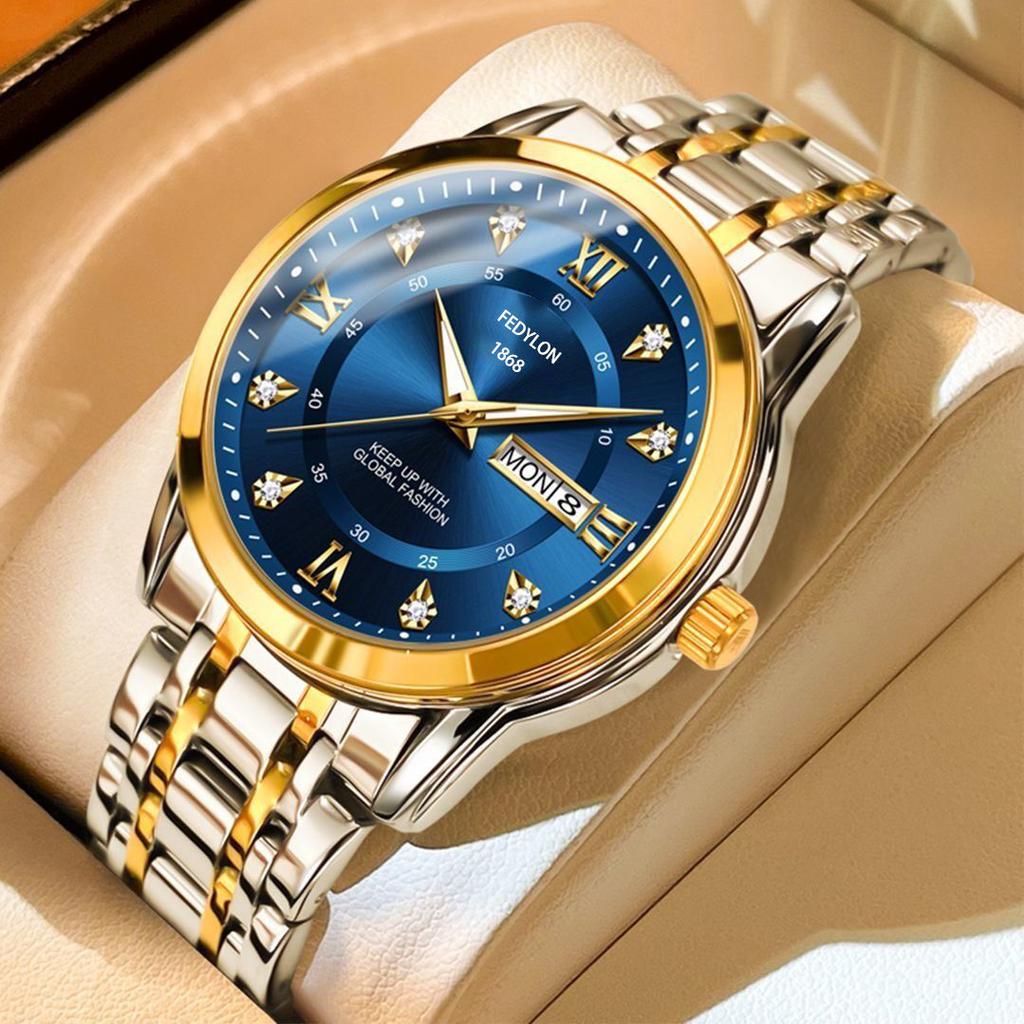 Водонепроницаемые новые мужские часы с английским двойным календарем и светящимися кварцевыми часами