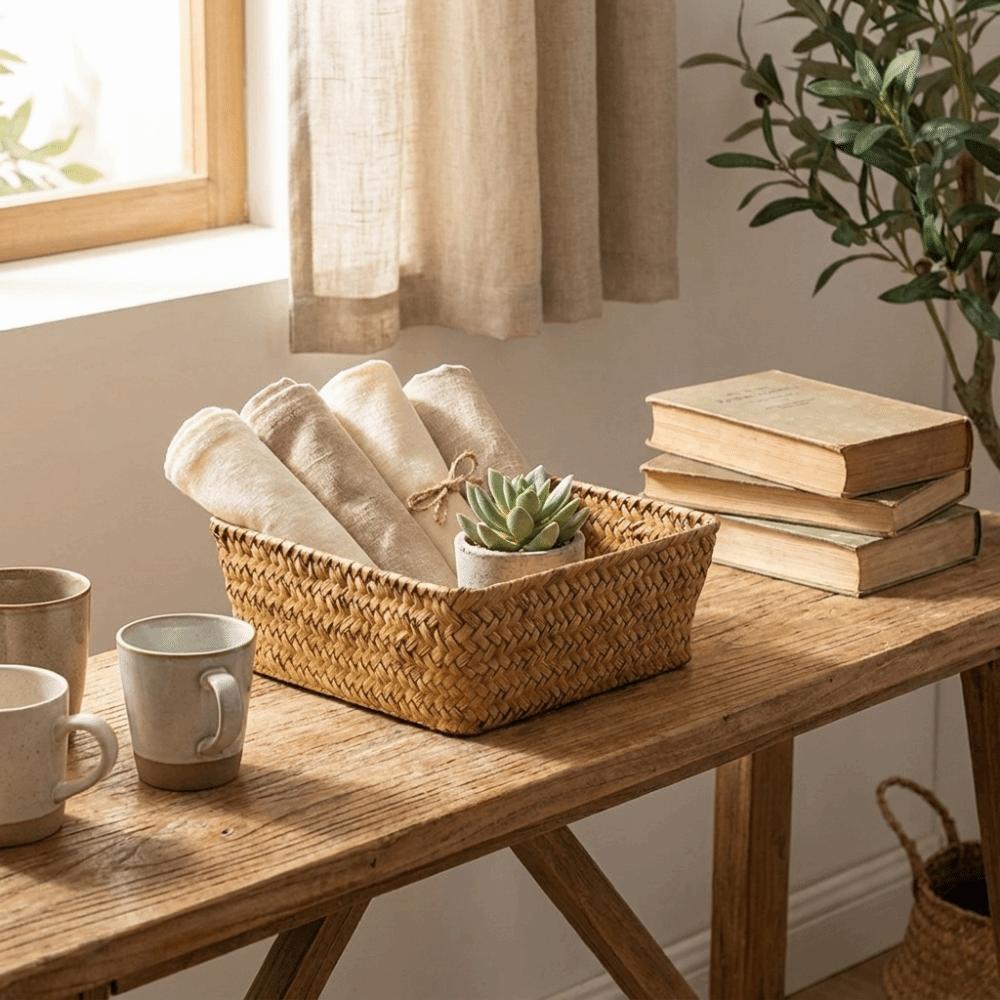 Rectangle Organizer Box Woven Display Basket Panier Rangement Sundries Box  Home Decoration