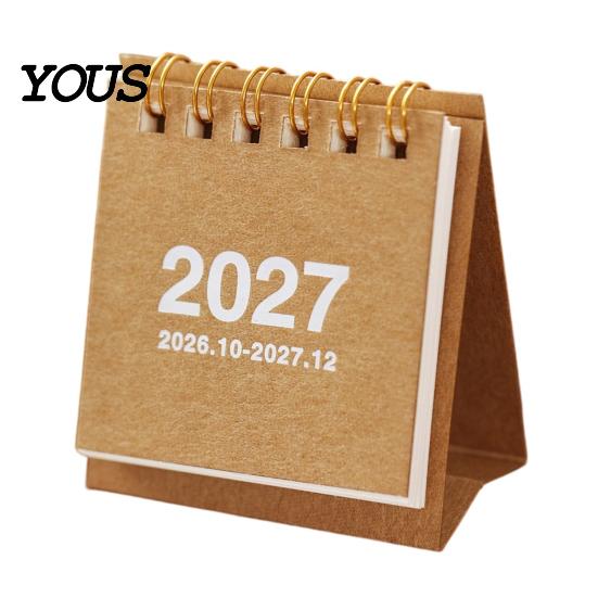 Функциональный настольный календарь для планирования Мини 2026-2027, Окт 2026 - Дек 2027, Стоячий, Перекидной, Маленький, Милый, Цветной, 14 Месяцев, Настольный, На пружине