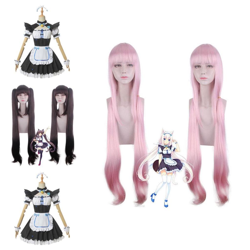 Nekopara Chocola Vanilla Платье Кошки-Горничной Японское Аниме Косплей Костюм Парик