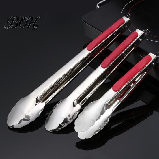 Versatile Kitchen Clamp Tongs with Anti-Slip Handle And Silicone Scalloped Edges, Stainless Steel Food Clip Edges Locking Clips for Grilling